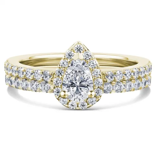 Yellow Gold Pear Diamond Bridal Set - Yellow Begonia